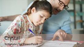  Presentation with helping man - PPT layouts enhanced with man helping daughter with homework background and a coral colored foreground