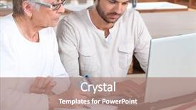  Presentation with 3 family member - Presentation theme enhanced with man helping elderly family member background and a coral colored foreground