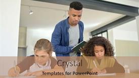  Presentation with helping man - Audience pleasing slide set consisting of man-helping-girls-with-school backdrop and a coral colored foreground