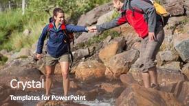  Presentation with helping man - Colorful presentation design enhanced with man helping his smiling girlfriend backdrop and a tawny brown colored foreground