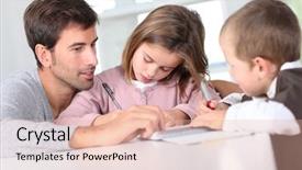  Presentation with helping man - PPT theme featuring man helping kids with homework background and a  colored foreground