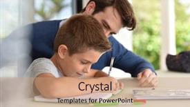  Presentation with helping man - Beautiful PPT theme featuring school work - man helping son with homework backdrop and a coral colored foreground