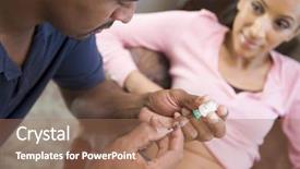  Presentation with drugs pregnancy - Presentation theme featuring man helping woman inject drugs to achieve pregnancy at home background and a coral colored foreground