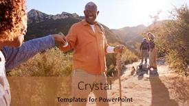  Presentation with helping man - Colorful PPT theme enhanced with man-helping-woman-on-trail backdrop and a coral colored foreground