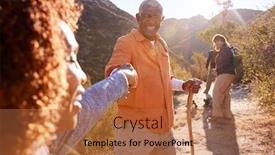  Presentation with helping man - Slide deck consisting of man-helping-woman-on-trail background and a coral colored foreground