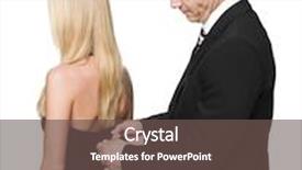  Presentation with helping man - Audience pleasing slides consisting of man helping woman to get dressed backdrop and a dark gray colored foreground