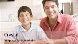  Presentation with helping man - Audience pleasing presentation theme consisting of man helping young boy backdrop and a coral colored foreground