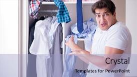  Presentation with clothing - Amazing slides having man helpless with dirty clothing backdrop and a light blue colored foreground