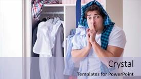  Presentation with clothing - Beautiful presentation theme featuring man helpless with dirty clothing backdrop and a light blue colored foreground