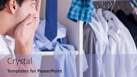  Presentation with wife - Beautiful presentation theme featuring man helpless with dirty clothing after separating from wife backdrop and a light blue colored foreground