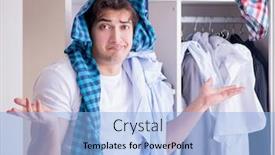  Presentation with clothing - Slide deck having man-helpless-with-dirty-clothing background and a light blue colored foreground