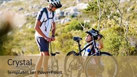  Presentation with mountain bike - Beautiful slide set featuring man helps his girlfriend pump backdrop and a coral colored foreground