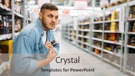  Presentation with hide - Colorful theme enhanced with man hides bottle of alcohol backdrop and a light gray colored foreground