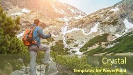 Presentation with mountain hiking - Slide deck featuring man-hiker-hiking-backpacker-traveler background and a tawny brown colored foreground