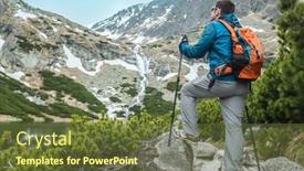  Presentation with mountain hiking - Amazing PPT layouts having man-hiker-hiking-backpacker-traveler backdrop and a tawny brown colored foreground