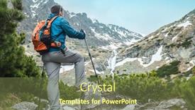  Presentation with hiking mountain - Presentation theme consisting of man-hiker-hiking-backpacker-traveler background and a tawny brown colored foreground