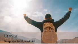  Presentation with tourist - Presentation theme with man-hiker-in-the-mountains background and a coral colored foreground