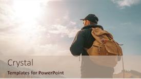  Presentation with tourist - PPT theme having man-hiker-in-the-mountains background and a soft green colored foreground