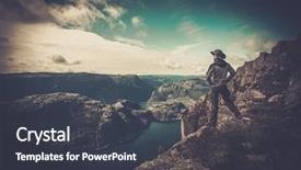  Presentation with man looking up happy - Slide deck consisting of man hiker looking over fjord background and a dark gray colored foreground