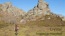  Presentation with mountain hiking - Presentation theme with man-hiking-and-enjoying-view background and a coral colored foreground
