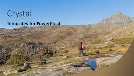  Presentation with mountain hiking - Slide deck with man-hiking-and-enjoying background and a light blue colored foreground