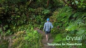  Presentation with trail - Audience pleasing slide deck consisting of man-hiking-bay-the-trail backdrop and a tawny brown colored foreground
