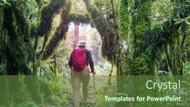  Presentation with trail - Presentation theme consisting of man-hiking-bay-the-trail background and a tawny brown colored foreground