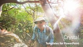  Presentation with trail - PPT layouts with man-hiking-bay-the-trail background and a coral colored foreground