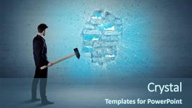  Presentation with brick wall - PPT theme consisting of man hitting grungy brick wall background and a ocean colored foreground