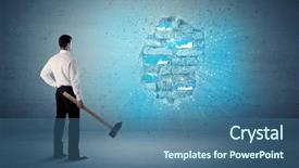  Presentation with brick - Cool new slide deck with man hitting grungy brick wall backdrop and a ocean colored foreground