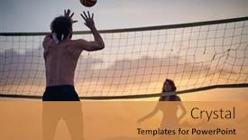  Presentation with volley - Theme enhanced with man-hitting-volley-ball-group background and a gold colored foreground