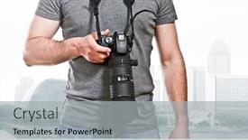  Presentation with singapore - Theme consisting of man holdin camera and singapore background background and a light gray colored foreground