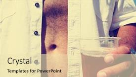  Presentation with filter - Audience pleasing presentation theme consisting of man holding a beer in a cup with a bare belly toned with a retro vintage instagram filter effect app or action backdrop and a lemonade colored foreground