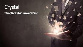  Presentation with case - Audience pleasing PPT theme consisting of man holding a book backdrop and a dark gray colored foreground