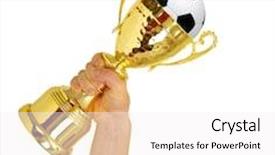  Presentation with champion - Slides consisting of man holding a champion golden trophy on white background background and a white colored foreground