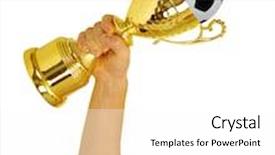  Presentation with champion - Slides with man holding a champion golden trophy on white background background and a white colored foreground