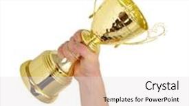  Presentation with champion - Beautiful presentation theme featuring man holding a champion golden trophy on white background backdrop and a light gray colored foreground
