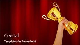  Presentation with award winner champion golden trophy - Beautiful PPT theme featuring  backdrop and a  colored foreground