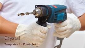  Presentation with cordless - Slide set enhanced with man-holding-a-cordless-screwdriver background and a coral colored foreground