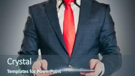  Presentation with digital image - Amazing theme having man holding a digital tablet backdrop and a ocean colored foreground