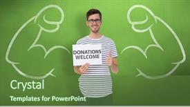  Presentation with donation - Amazing PPT layouts having holding a donation welcome note backdrop and a tawny brown colored foreground