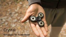  Presentation with man heart attact hand hold - Colorful PPT layouts enhanced with man holding a fidget spinner backdrop and a coral colored foreground