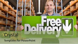  Presentation with distribution logistics - Slide deck featuring man holding a free delivery background and a seafoam green colored foreground