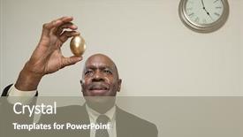  Presentation with egg - Cool new slides with man holding a golden egg backdrop and a gray colored foreground