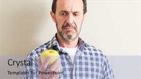  Presentation with environmental psychology man green - Beautiful PPT theme featuring man holding a green apple backdrop and a  colored foreground