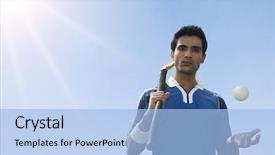  Presentation with field hockey - Beautiful PPT theme featuring man holding a hockey stick backdrop and a light blue colored foreground