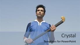  Presentation with field hockey - Slides with man holding a hockey stick background and a light blue colored foreground
