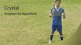  Presentation with field hockey - Theme featuring man holding a hockey stick background and a yellow colored foreground
