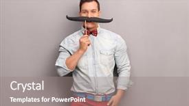  Presentation with cheerful - PPT theme featuring man holding a huge fake background and a gray colored foreground