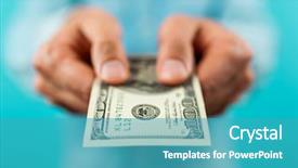  Presentation with dollar - Slide set having man holding a hundred dollar background and a teal colored foreground
